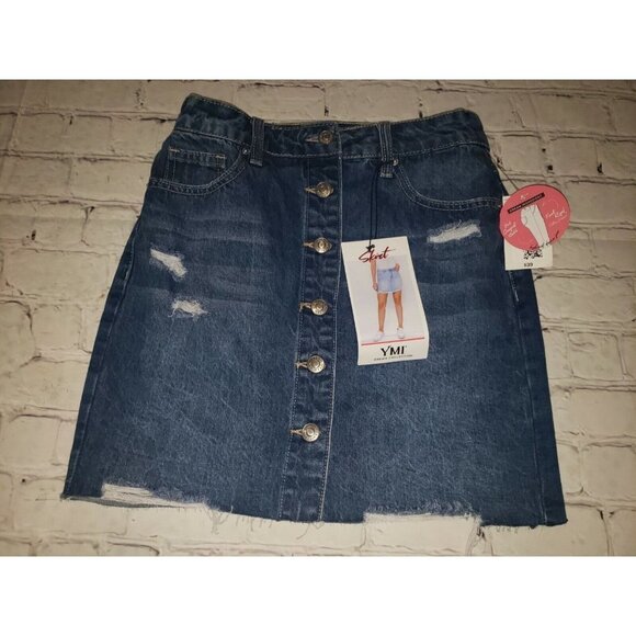 Nwt YMI Dream Collection Jrs Size Small Button Front Denim Blue Jean Skirt - Picture 1 of 4